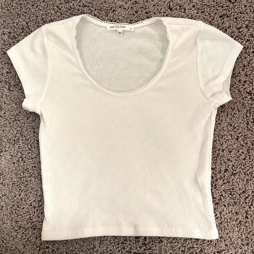White Pointelle Baby Tee